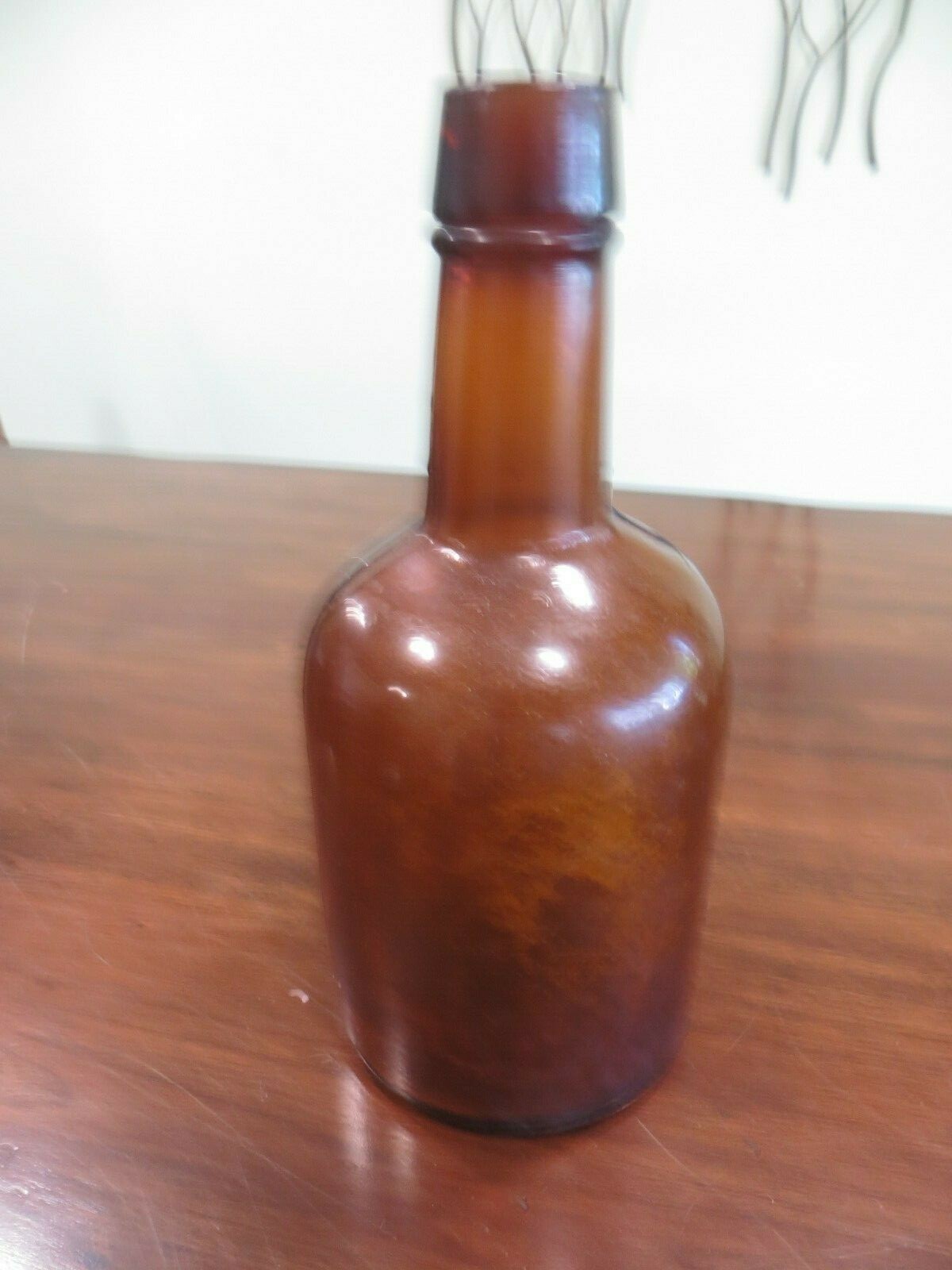 brown amber glass bottle vintage 9 inch pontail  very old 