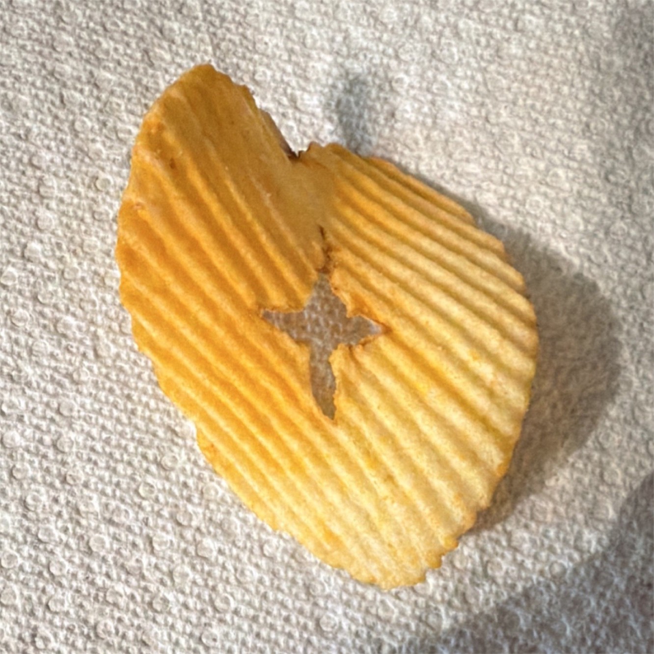 Ridged Ruffles Potato Chip with Cross-Shaped Hole
