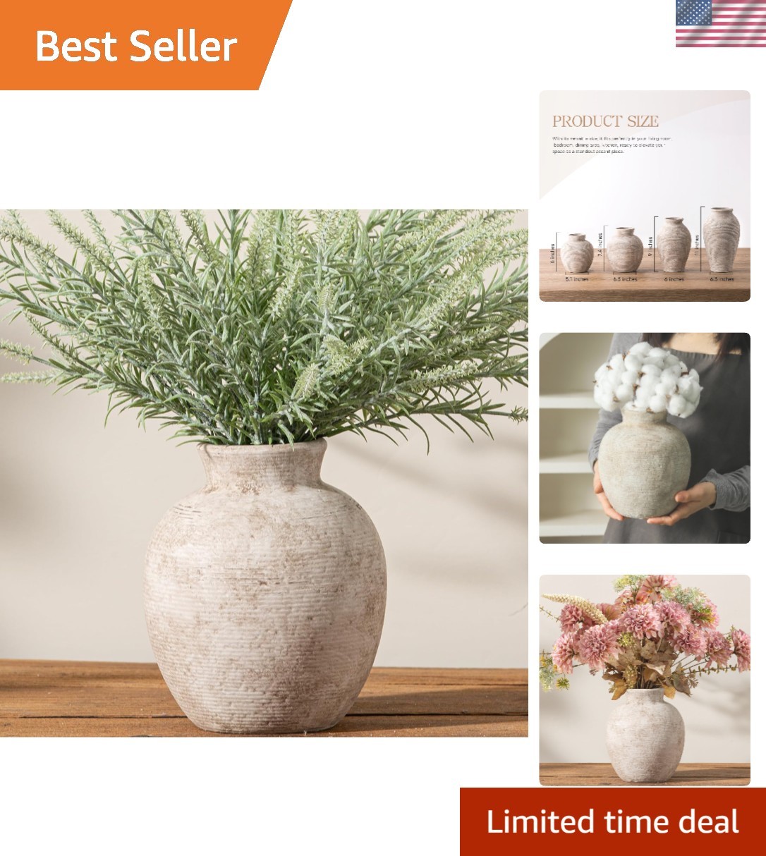 Ceramic Flower Vase Home Decor - Farmhouse Table Vases Rustic Vintage Living ...