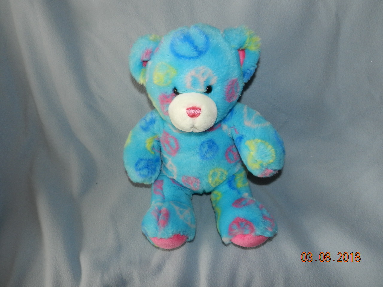 Build A Bear Blue Peace Bear Soft Plush Toy 14" 