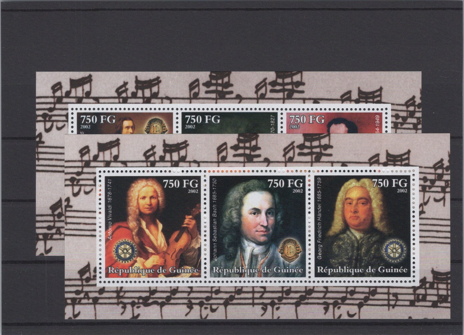 Guinea 2002 Composers,Vivaldi,Bach,Handel XF Mint Never Hinged
