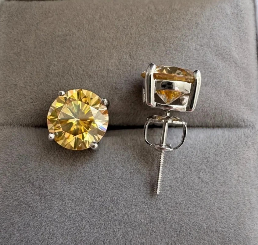 Rare 15 Ct Treated Certified Lovely Champagne Diamond Stud Earrings, 925 Silver