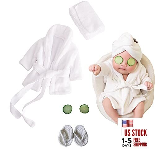 5PCS Newborn Photography Outfits, DISTART Baby Hooded Plush Towel Cotton 