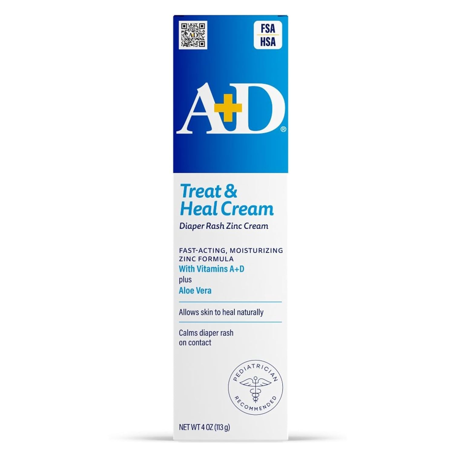 A+D Zinc Oxide Diaper Rash Treatment Cream, Dimethicone 1%, Zinc Oxide 10%, Easy