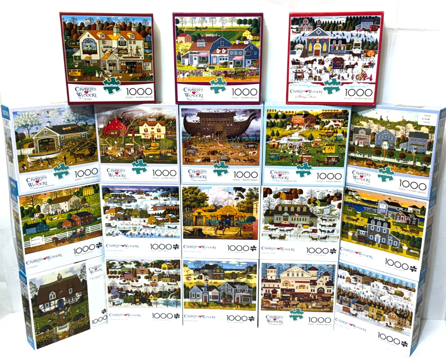 HUGE Lot of 18 Americana Jigsaw Puzzles from Charles Wysocki 1000 Piece