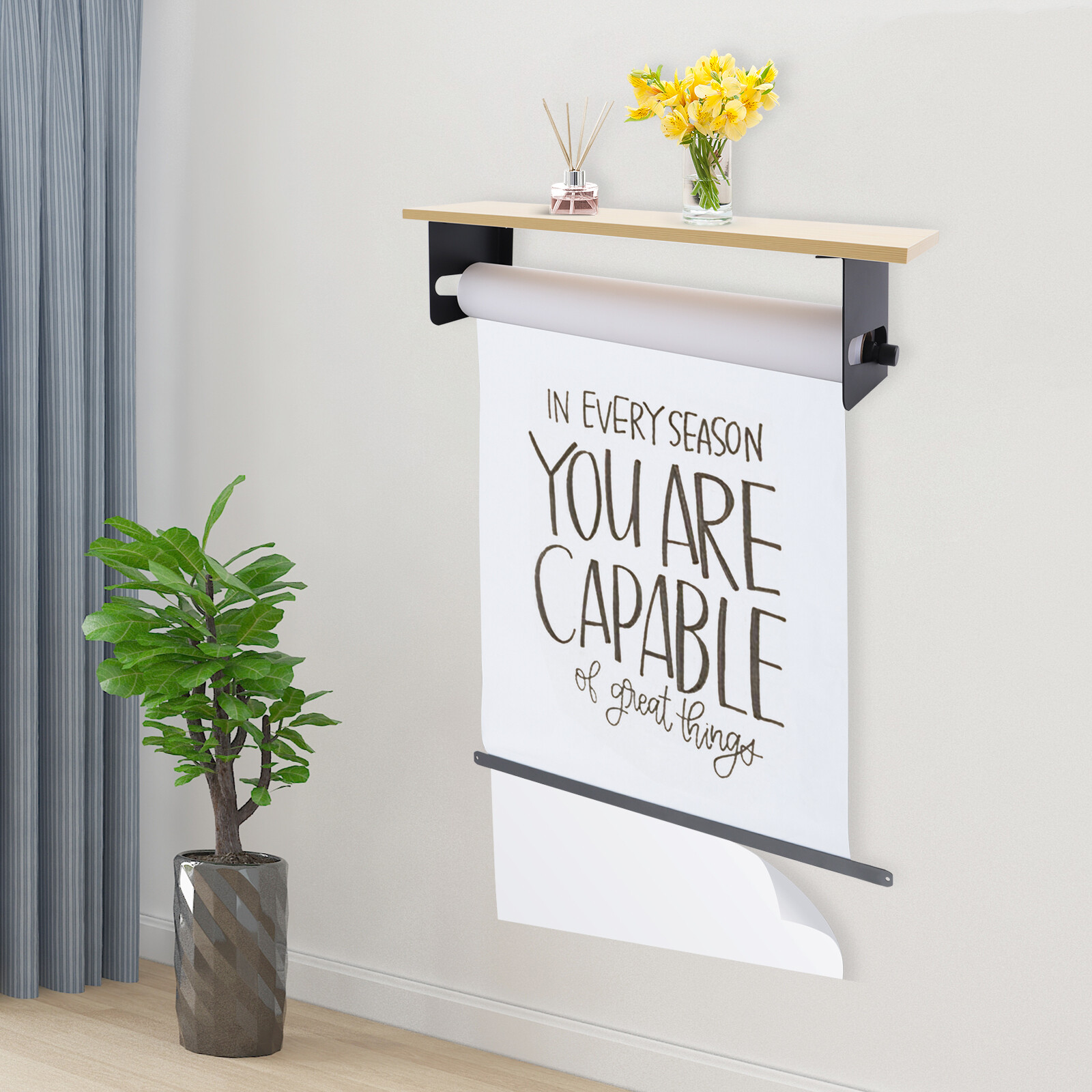 24" Wall Mounted Kraft Paper Roll Holder Dispenser Paper Roll Cutter Decoration