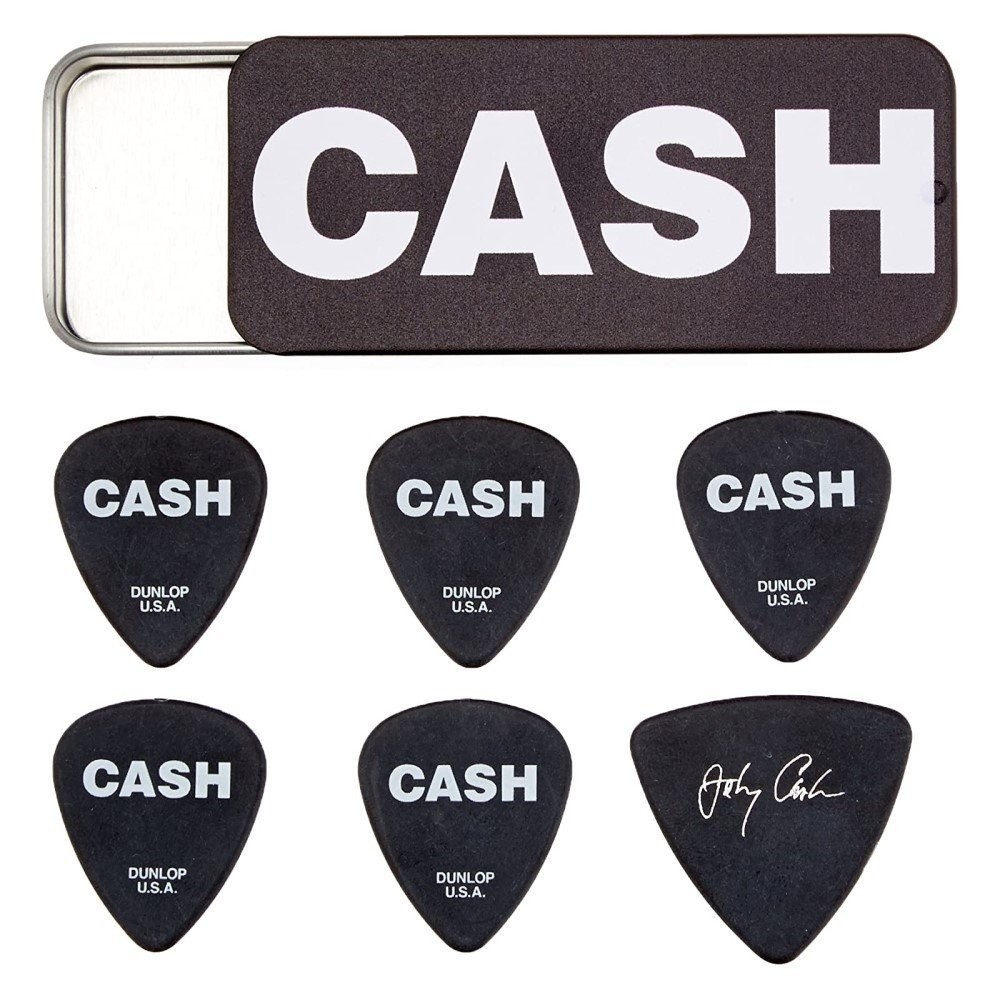 Dunlop Guitar Pick Tin Johnny Cash Assorted Pick Style Heavy 6 Picks Tin