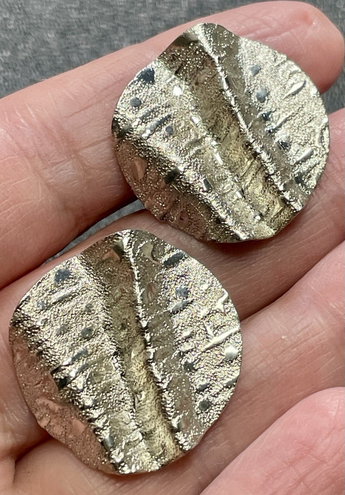 Vintage 1.2” Textured Wavy Silver Tone Retro Earrings