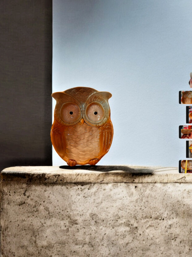 Vintage Hand Painted Earthenware Ceramic Glaze Owl Shaped Serving Bowl Deep 10" 