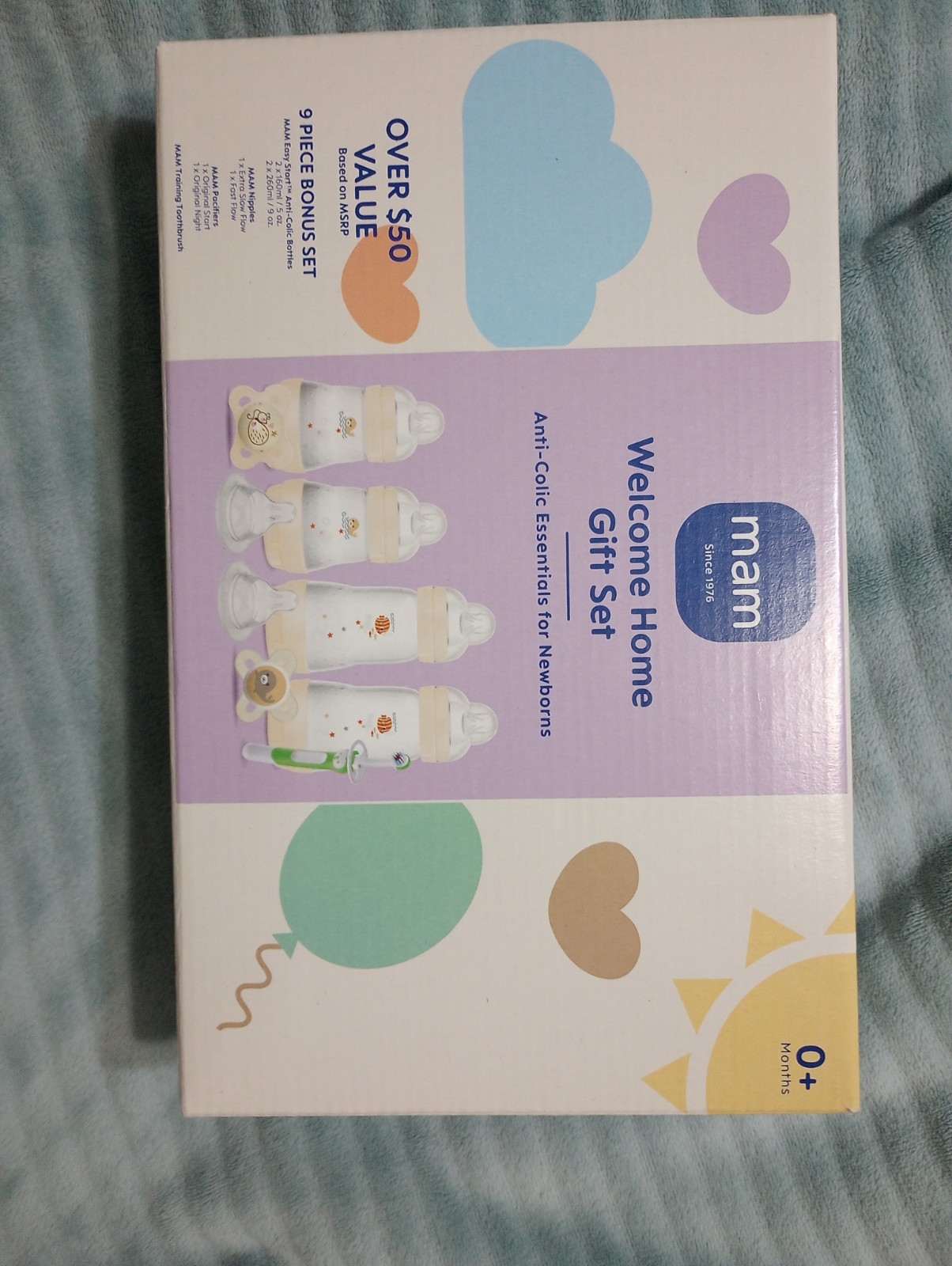 MAM Welcome Home Anti-Colic Newborn Baby Bottle Gift Set - 9 Piece Bonus Set