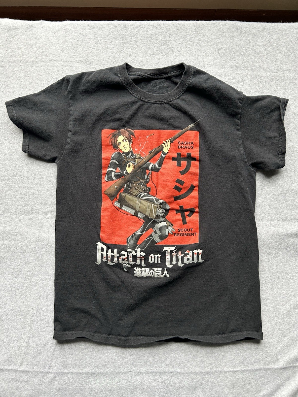 Attack on Titan Sasha Braus Scout Regiment Black T Shirt Men Size M Medium Anime