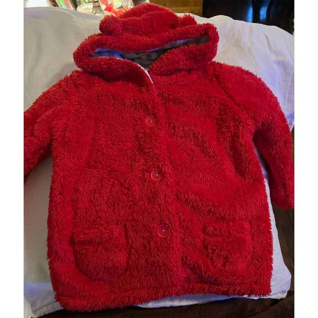 Oshkosh B'gosh Girls Red Fuzzy Hooded Jacket 3/4 T
