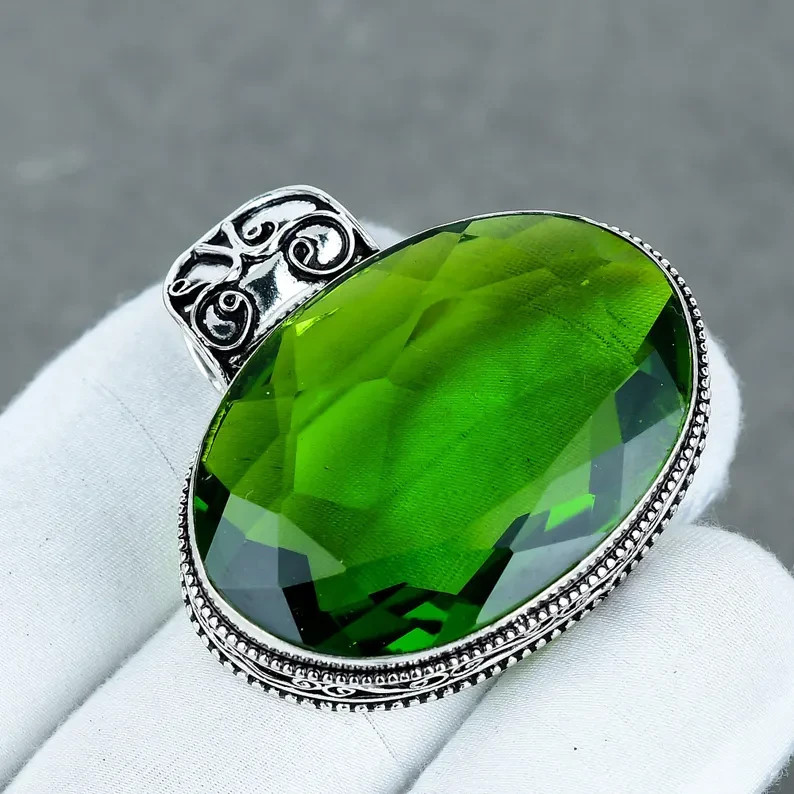 Faceted Peridot Gemstone Handmade 925 Sterling Silver Jewelry Pendant Sz-2''