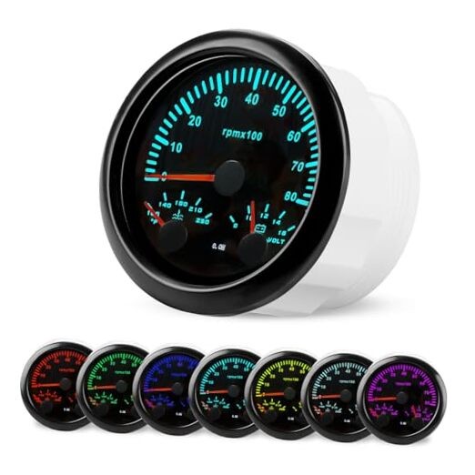  7 Color 3/8" 85mm 3in1 Tachometer RPM Water Temp Gauge Voltmeter for Car 