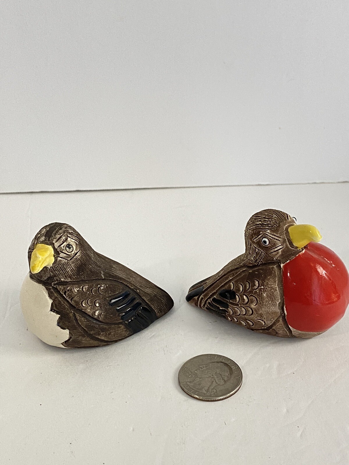 Casals Peruvian handmade Ceramic Birds Set of 2 ~ white and blue bellied Birds