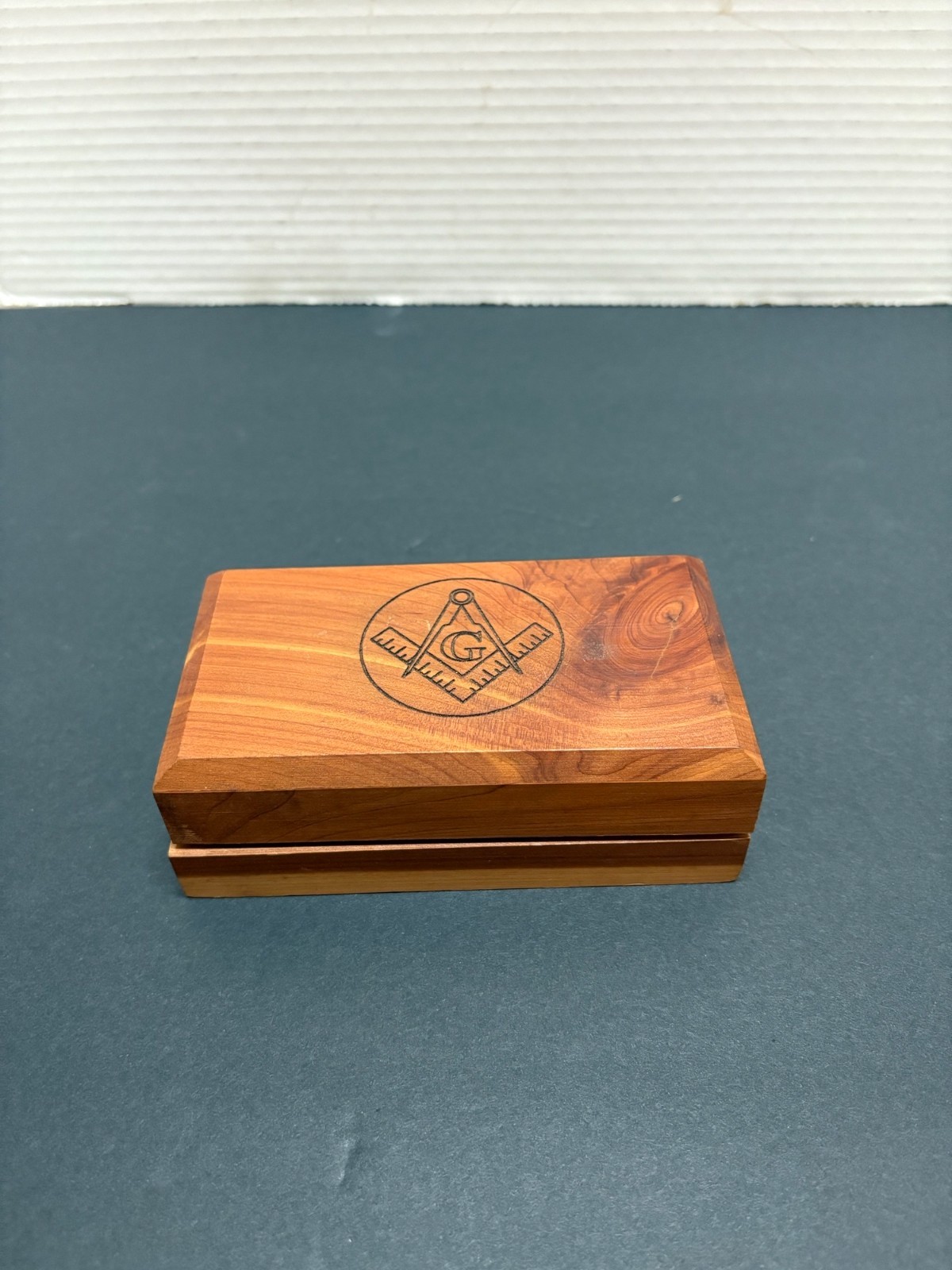 VTG.  Masonic Cedar Prestation Box Knife Sharpening Stone Good Condition