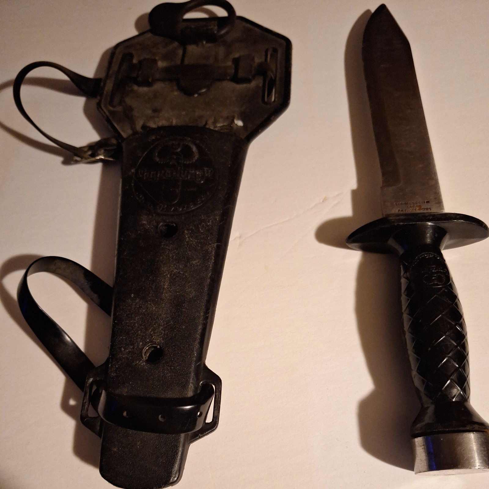 Vintage 1960s Aqua Lung US Divers Knife w/ Sheath, Stainless Steel, Japan 