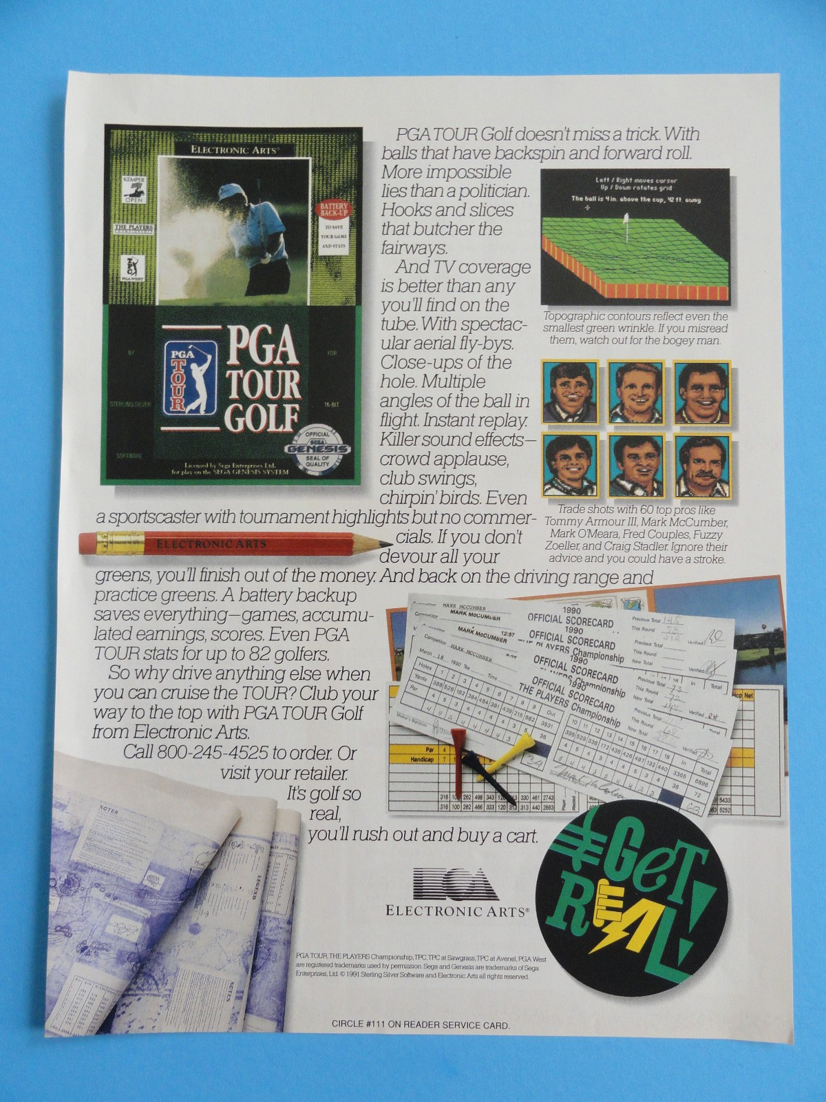 PGA TOUR GOLF ELECTRONIC ARTS VINTAGE PRINT AD 8.5"X 11" - 1991