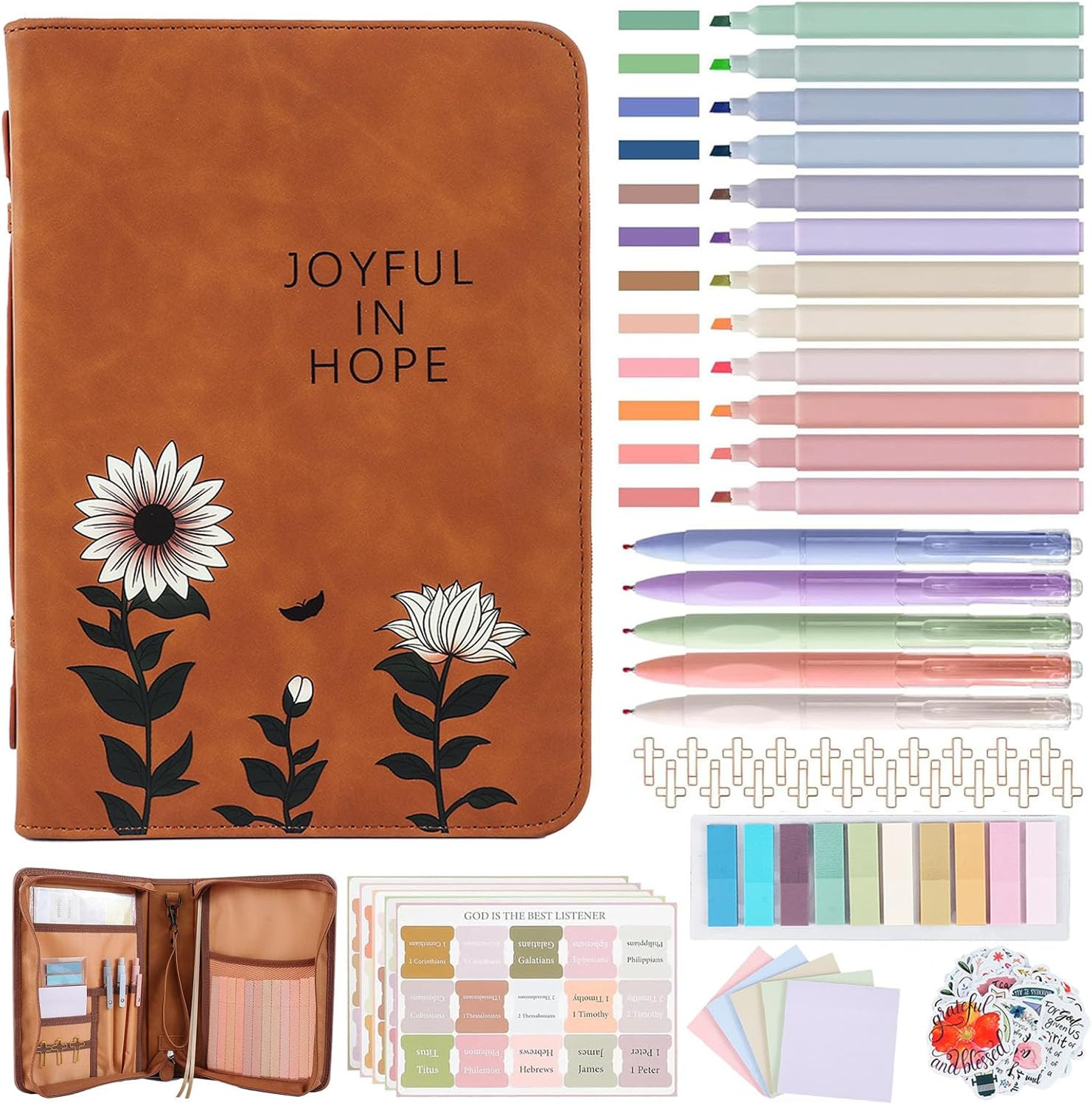 Quilted Leather Bible Cover with Handle - Bible Study Kit for Women & Teens