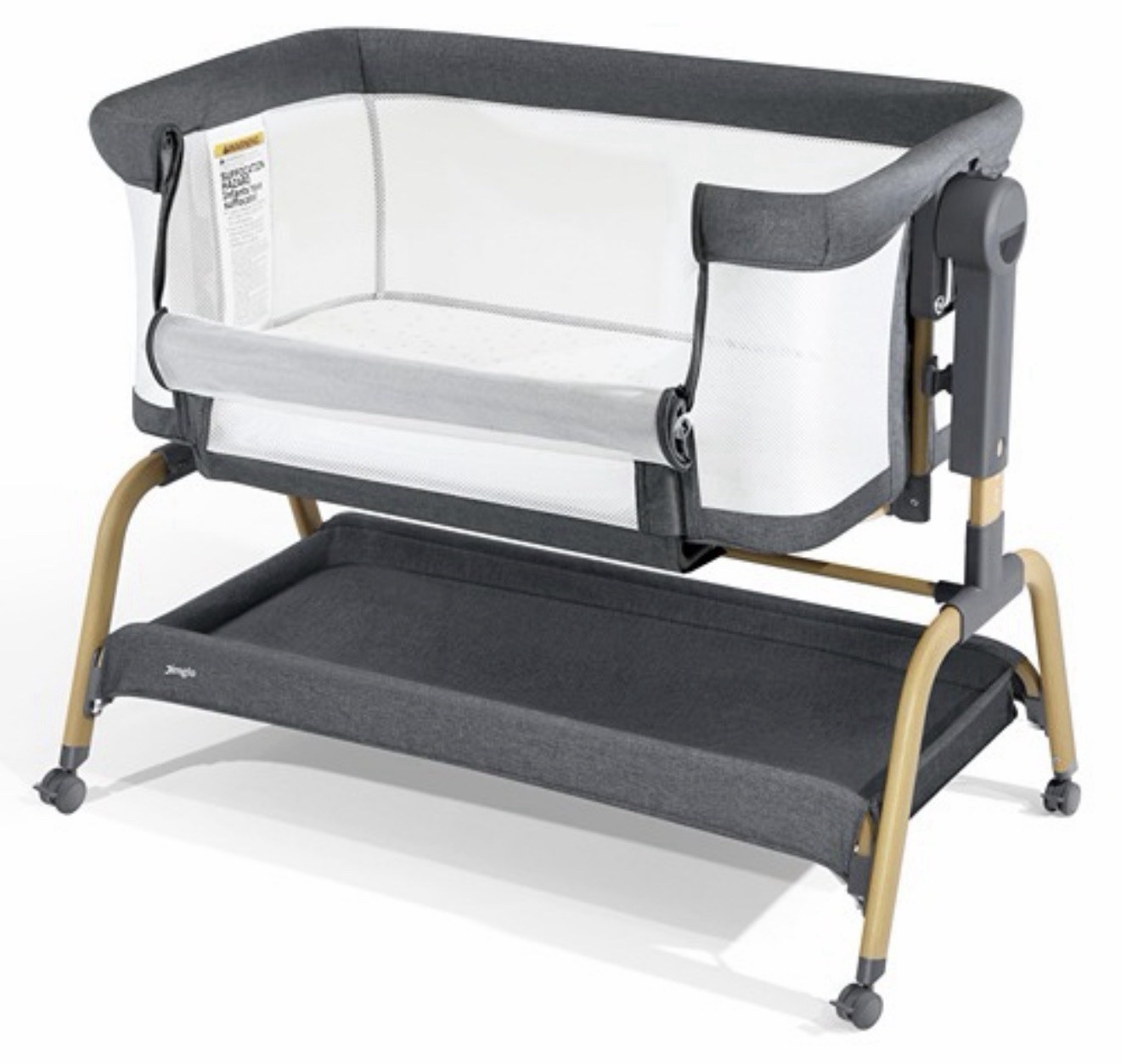 Jimglo Gray 3 in 1 Bassinet Bedside Sleeper Height Adjustable Portable Mesh