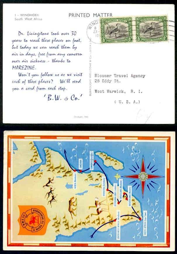 SOUTH WEST AFRICA ½d PR PPC 1957 TO USA