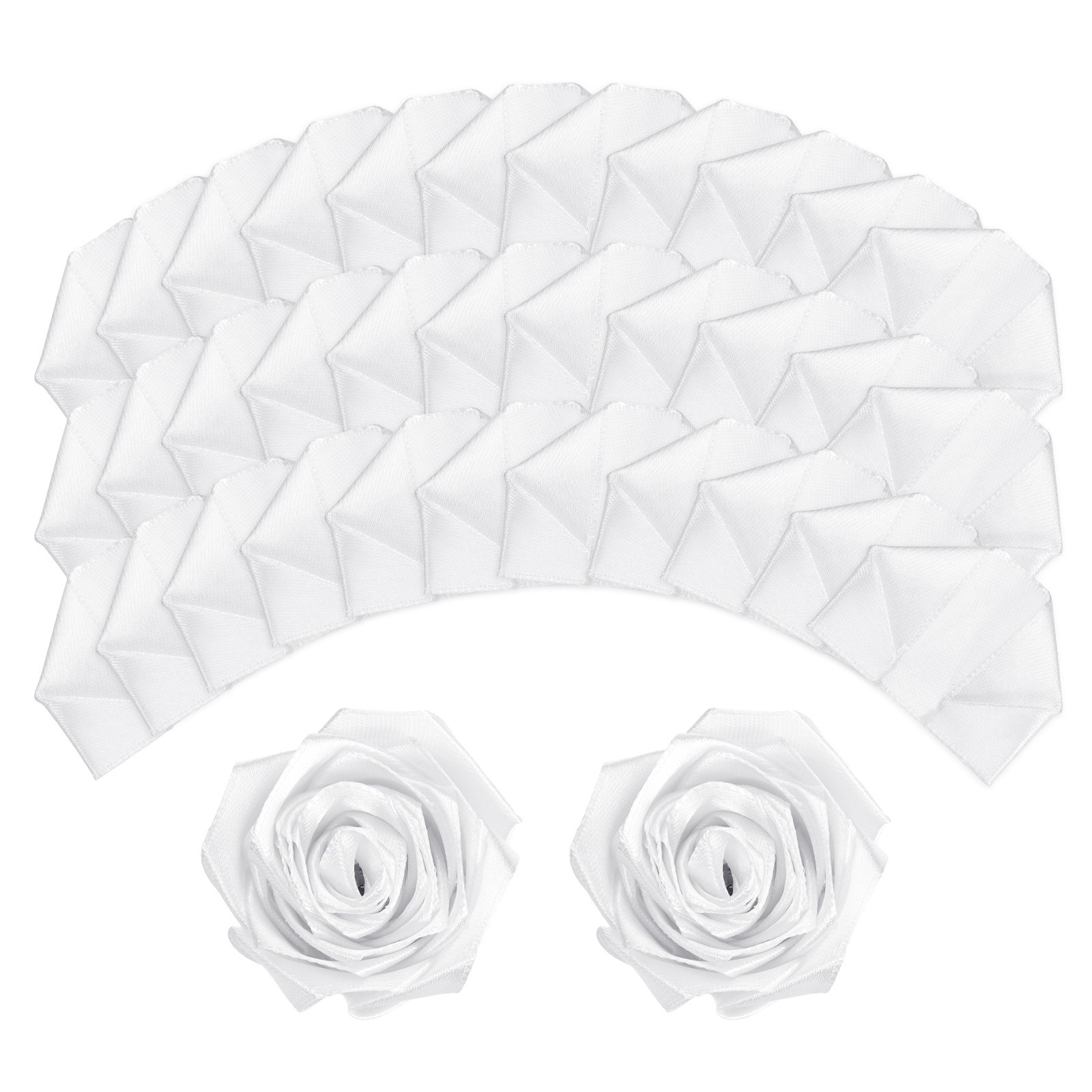 100pcs Eternal Roses Petals, Premade Satin Ribbon Flowers, White