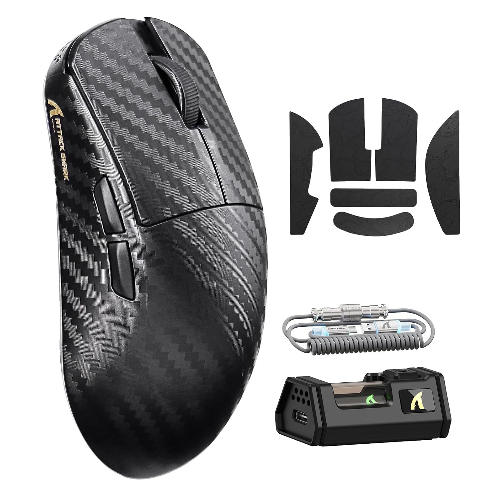 8K Carbon Fiber Wireless Gaming Mouse, 42000 DPI, RGB Coiled Cable, Lightweight