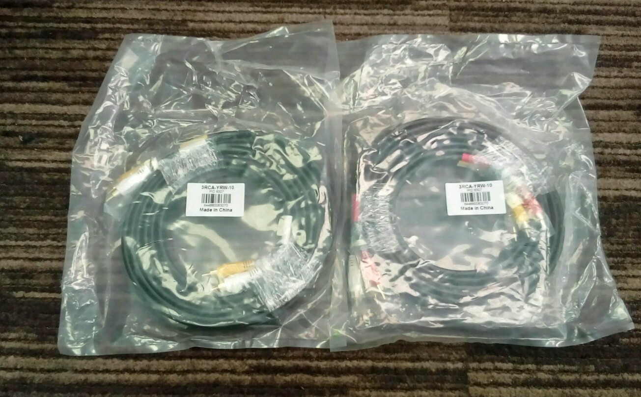 LOT of 2 Monoprice 10ft 3 RCA Composite AV Audio Video Cable Gold Plated