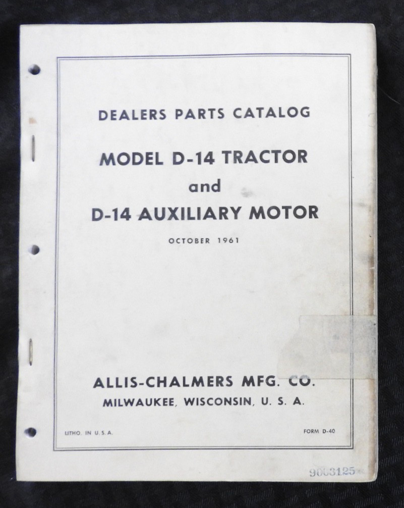 GENUINE 1957-1960 ALLIS CHALMERS D-14 D14 TRACTOR PARTS CATALOG MANUAL CLEAN
