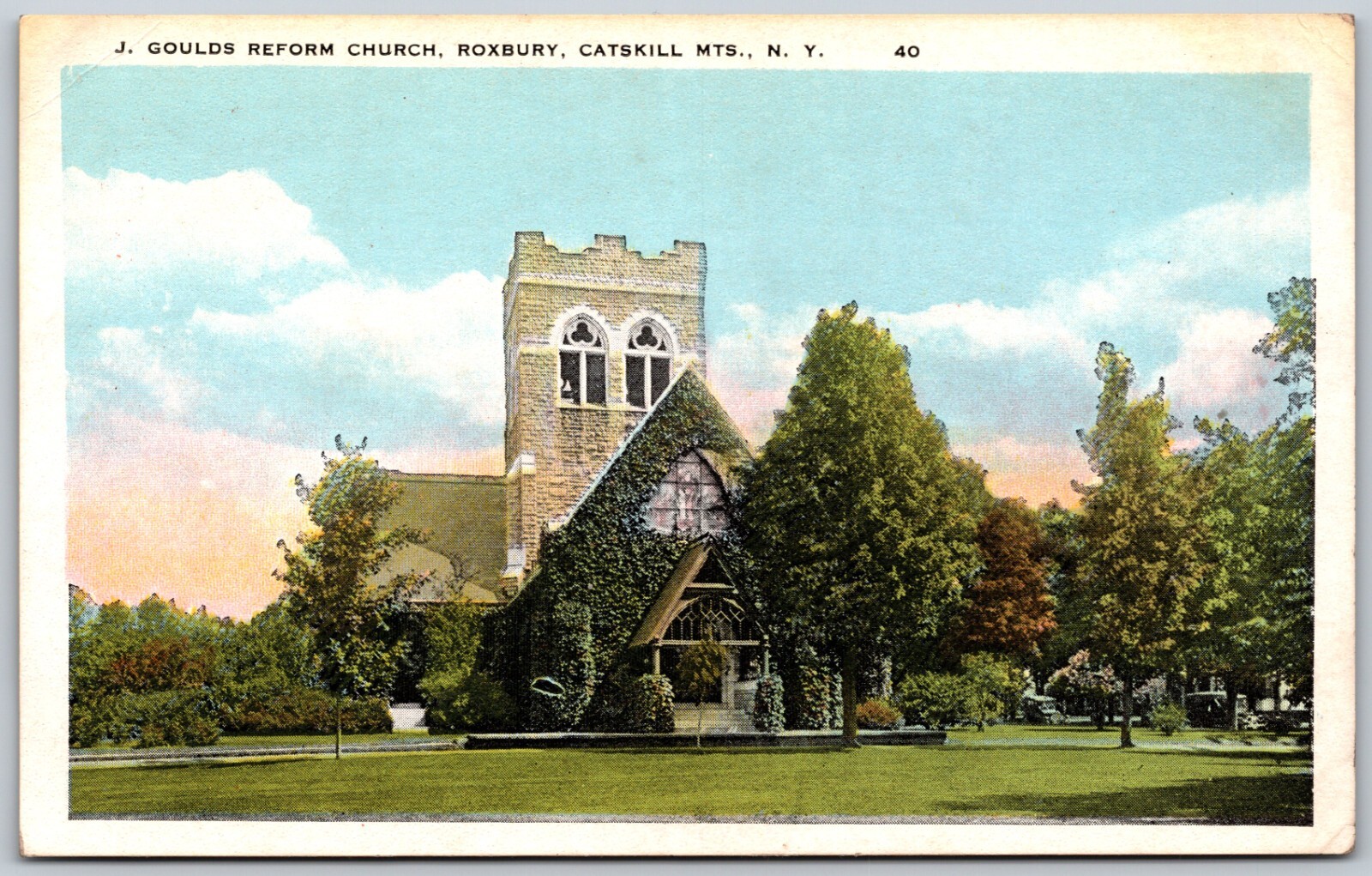 J. Goulds Reform Church Roxbury Catskill Mountains New York VINTAGE Postcard