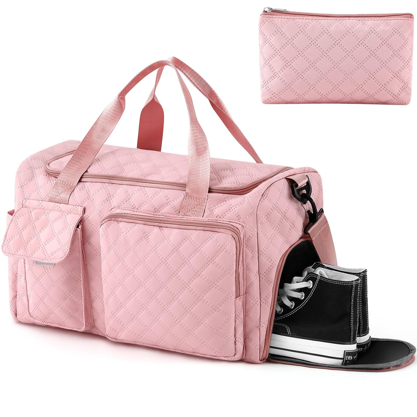 Eccliy Pink Travel Duffel Bag for Women with Toiletry Pack Small Lightweight ...