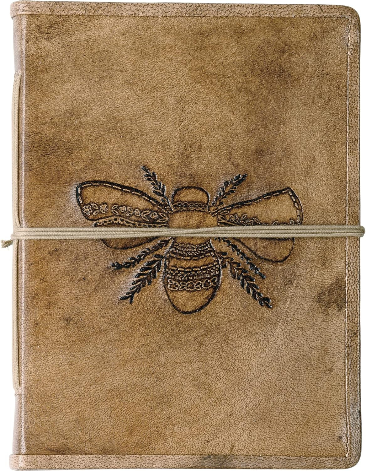 Leather Bound Journal Featuring an Intricate Debossed Bee Design on the Front Co
