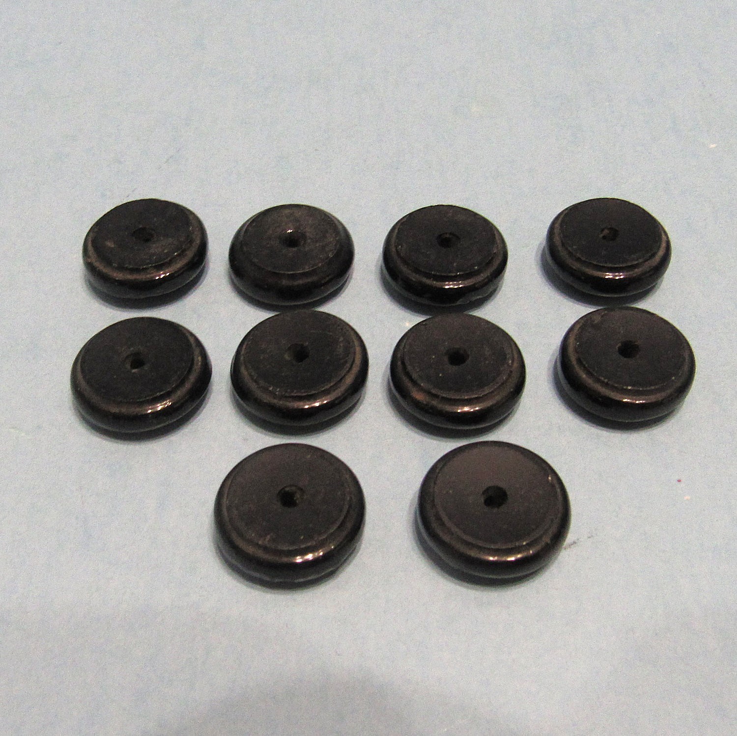 10 BUTTON Black Composition Whistle Single Hole Top Vintage