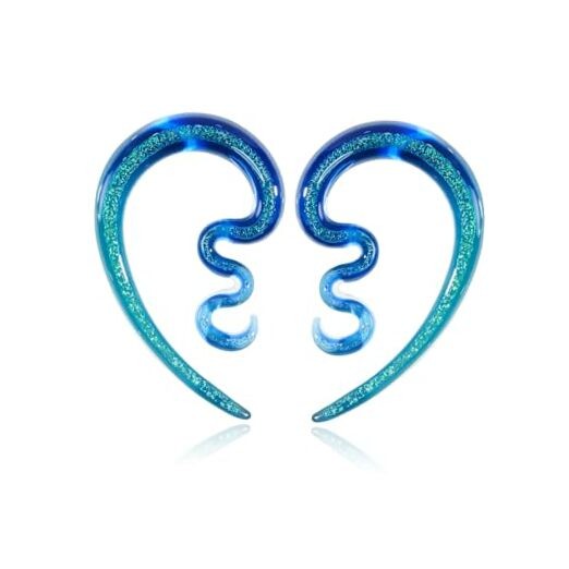 2PCS Ear Tapers Glass Spiral Tapers Expander Hanger Gauges 0G(8MM) Green Heart