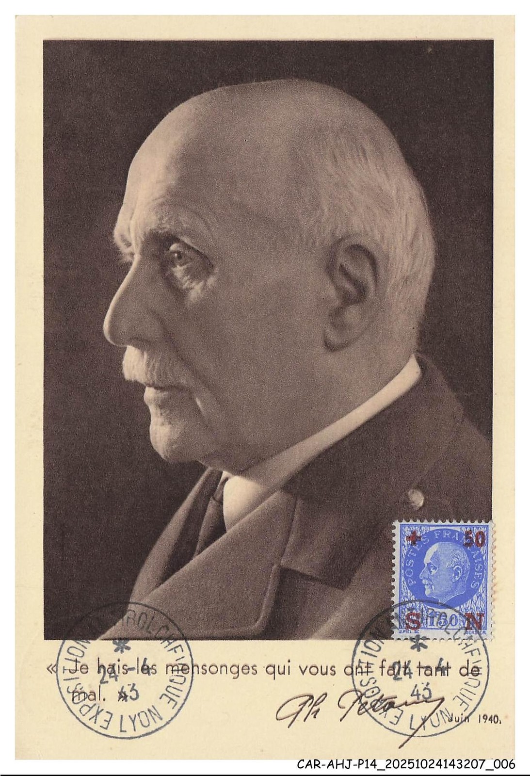 CAR-AHJP14-0656-MAXIMUM Card - General Pétain - 1943