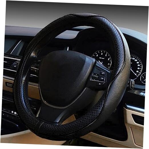 ESEWALAS Universal Car Steering Wheel Cover,Anti-Slip Leather Steering Black