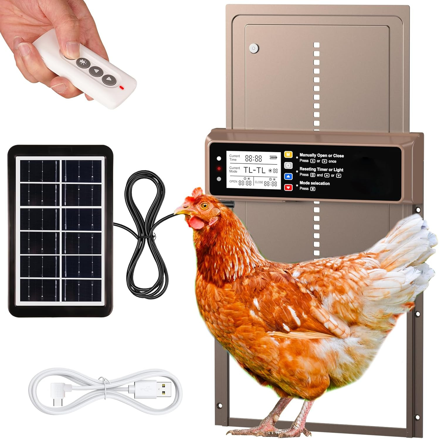 Automatic Chicken Coop Door Solar Powered, LCD Display Automatic Chicken Door wi
