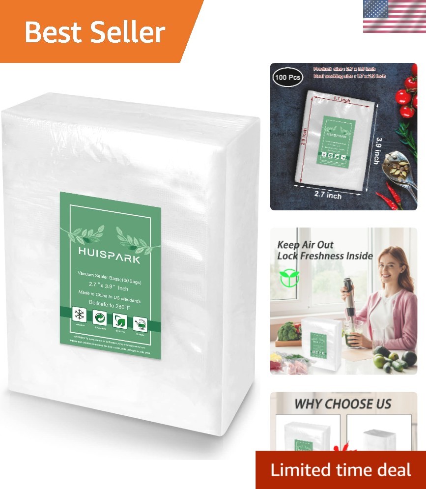 100 Pcs 2.7"x4" Heavy Duty Vacuum Sealer Bags - Boilsafe, Freezable & Reusable