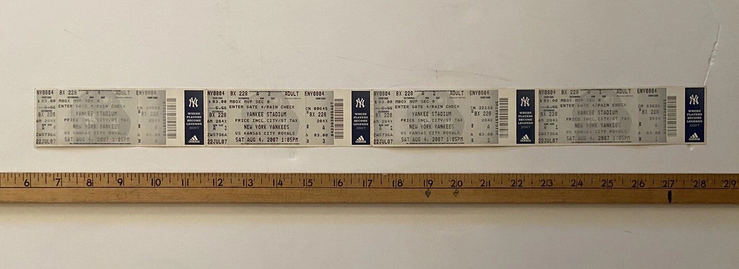 NY Yankees—A Rod 500Th Home Run—Aug 4, 2007 Four (4) Full Connected Tickets