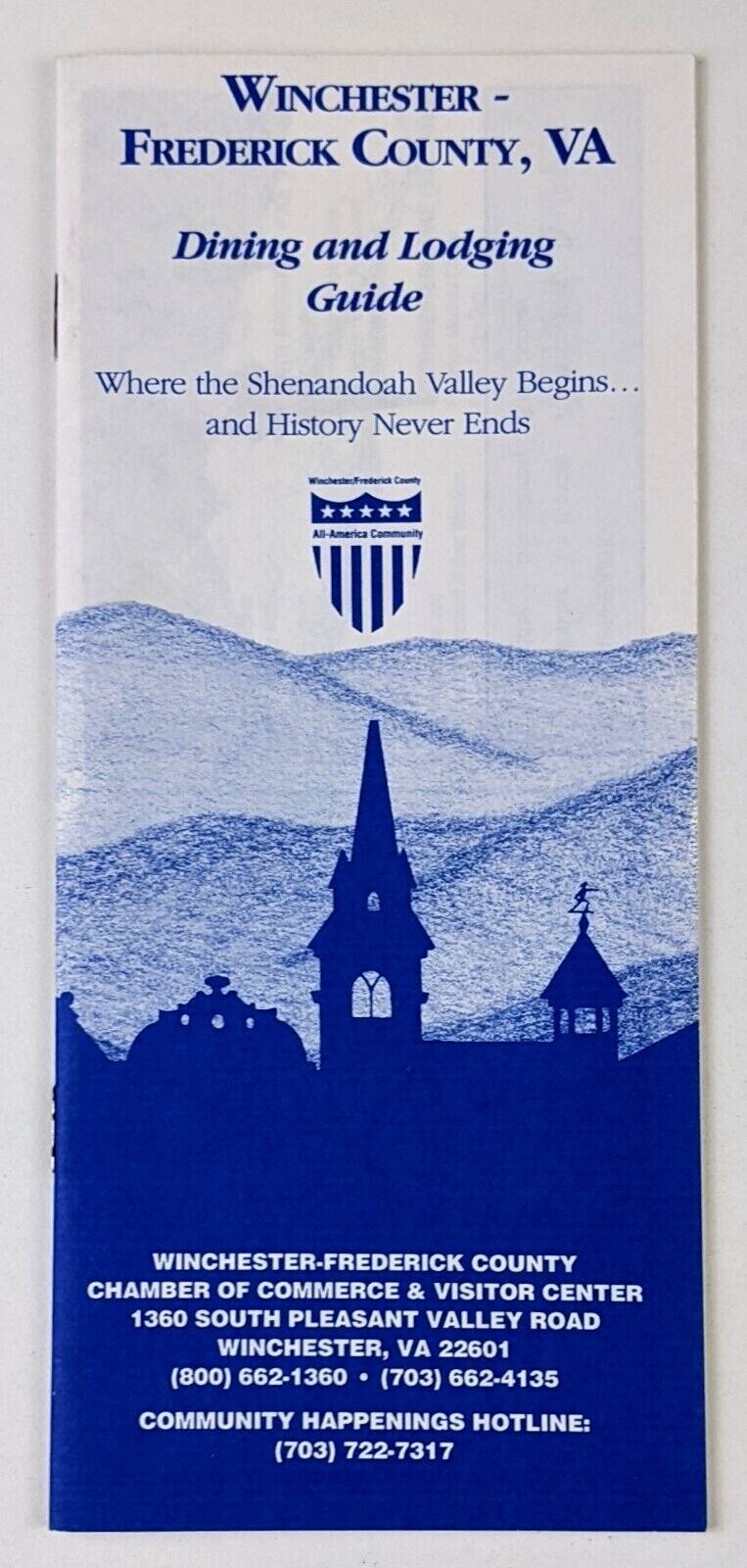 1993 Winchester Frederick County Virginia Dining Lodging Guide VTG Booklet 