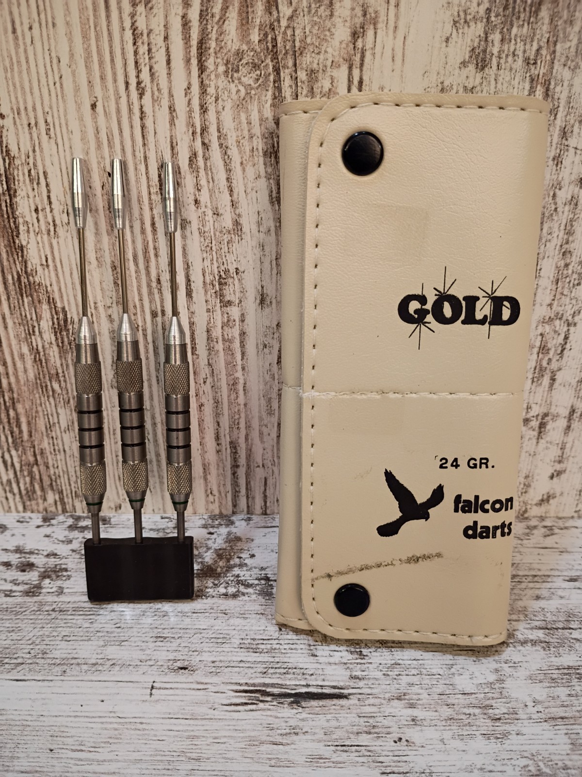 New Falcon Darts Gold Model Steel Tip Darts 24 Gram  50mm Long New With Case
