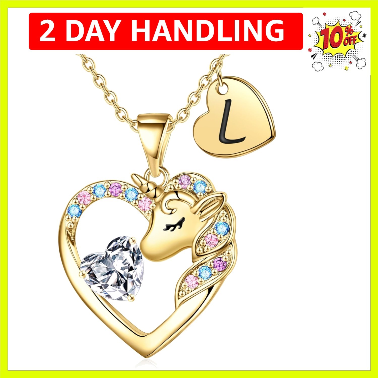Valentines Gifts for Kids Girls Unicorn Necklace - Colorful CZ Heart Initial ...