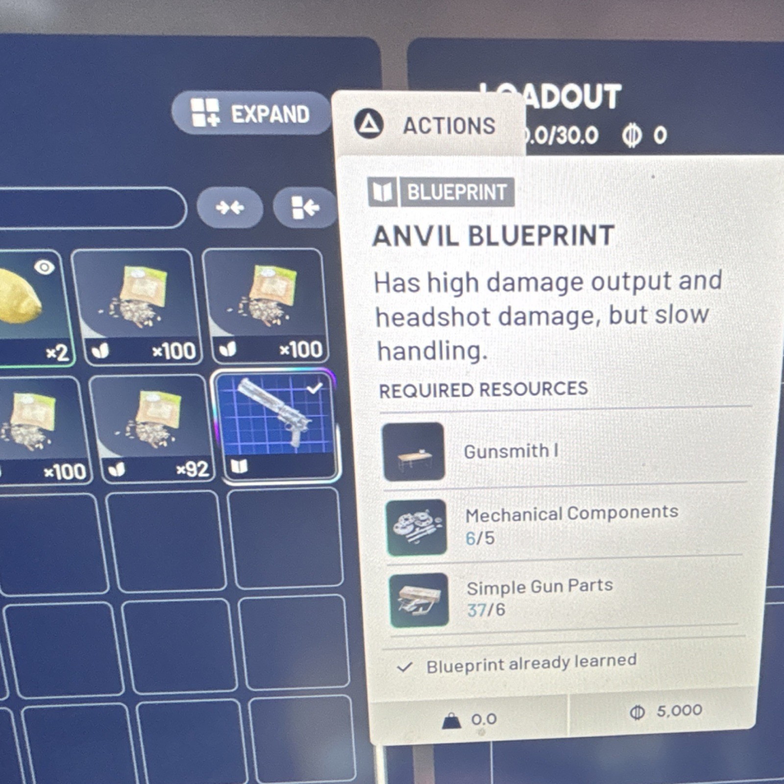 Anvil Blueprint Game Item – High Damage, Headshot Damage, Slow Handling