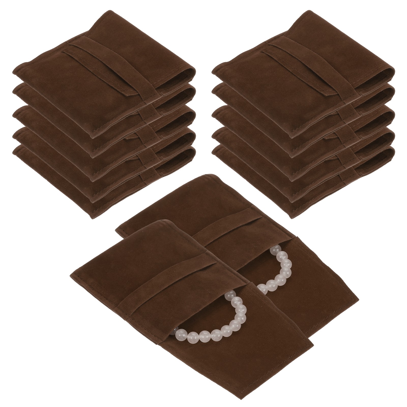 Microfiber Jewelry Pouch, 12 Pcs 9 x 9cm Envelope Style Storage Bags (Coffee)