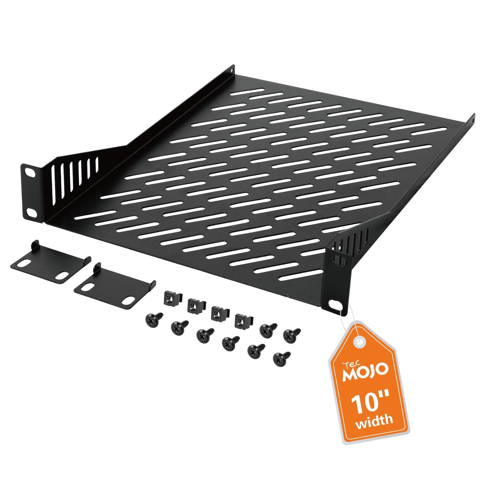 1U Rack Mount Shelf for 10 Inch Server 10.23 Inch Deep Vented Tray Black