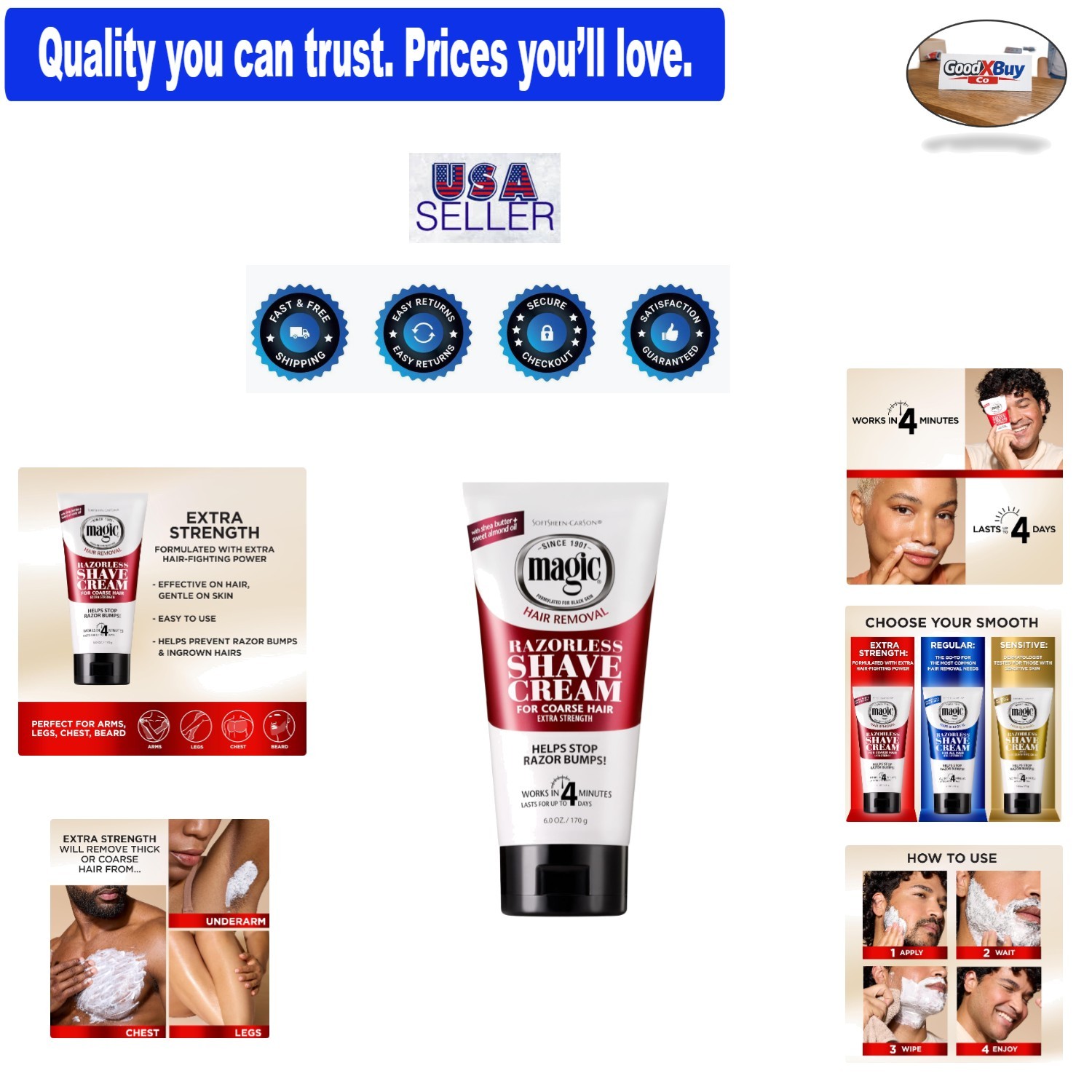 Magic Razorless Shaving Cream Extra Strength 6 oz for Hair Removal