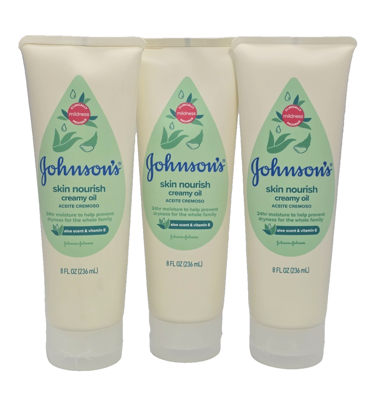 3x Johnson's Baby Creamy Body Oil ALOE & VITAMIN E, 8oz ea  VALUE ~SEALED ~