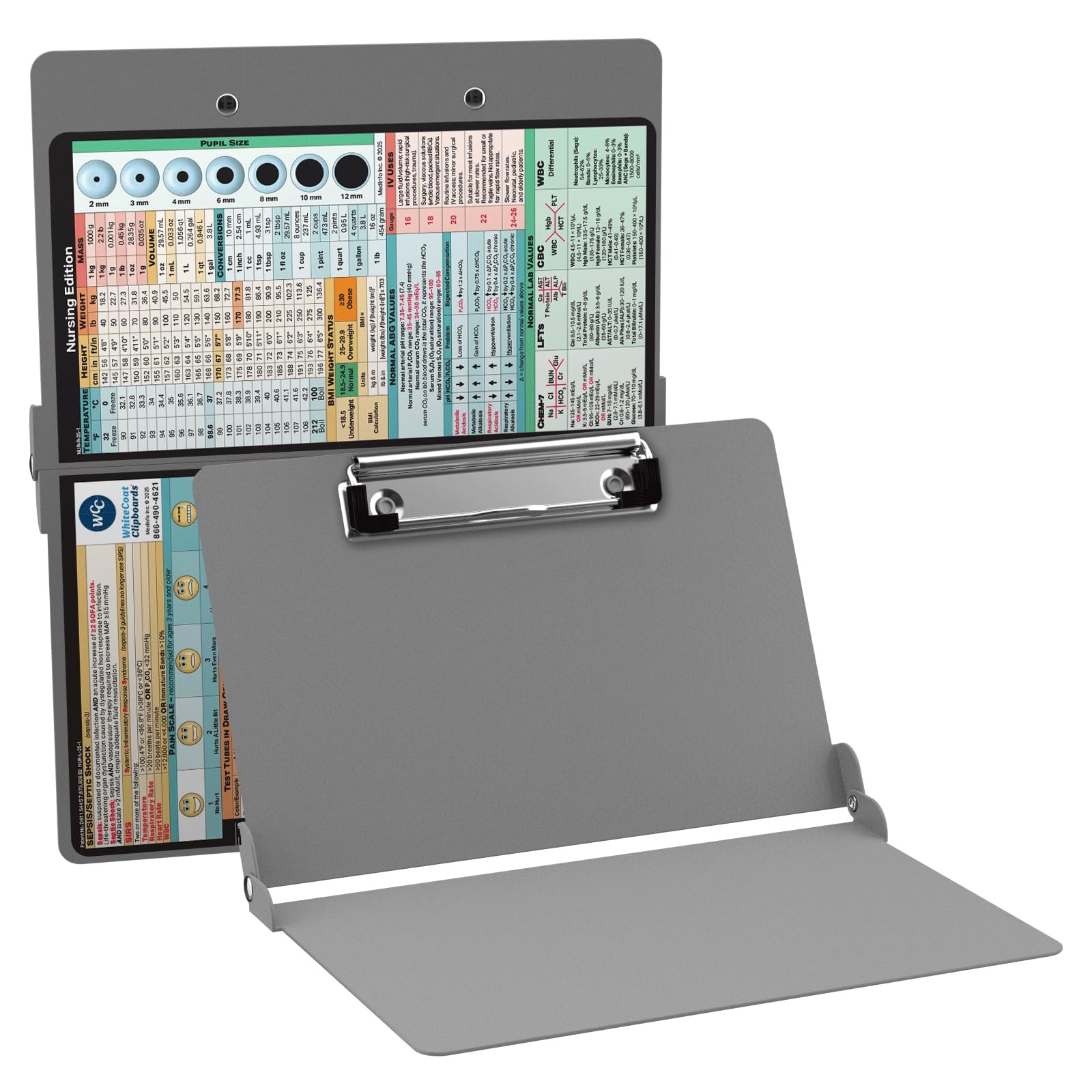 Folding Nursing Clipboard Aluminum with Medical Reference for Healthcare Prof...