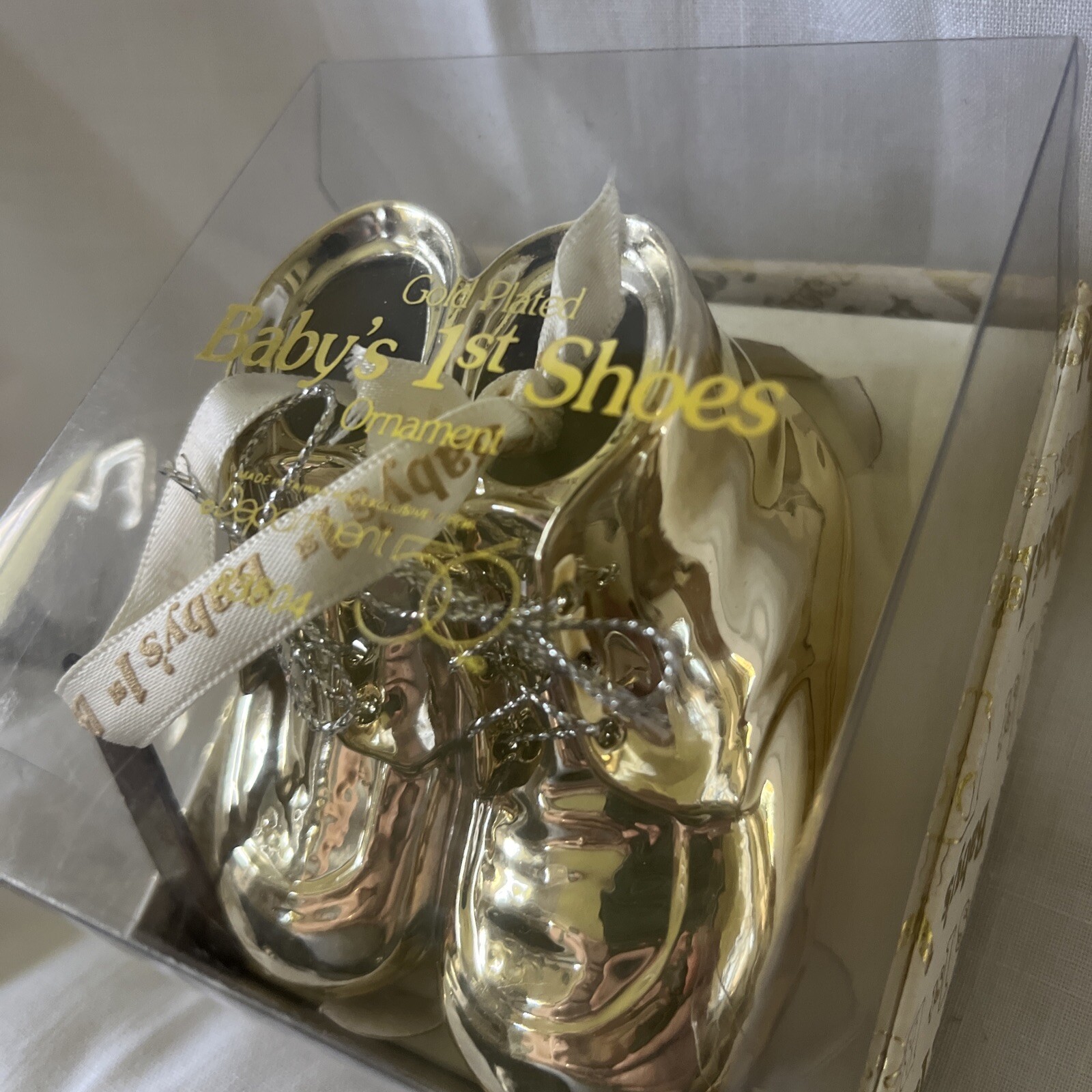 Dept 56 Vintage Baby First Booties Porcelain Gold Plated Shoes