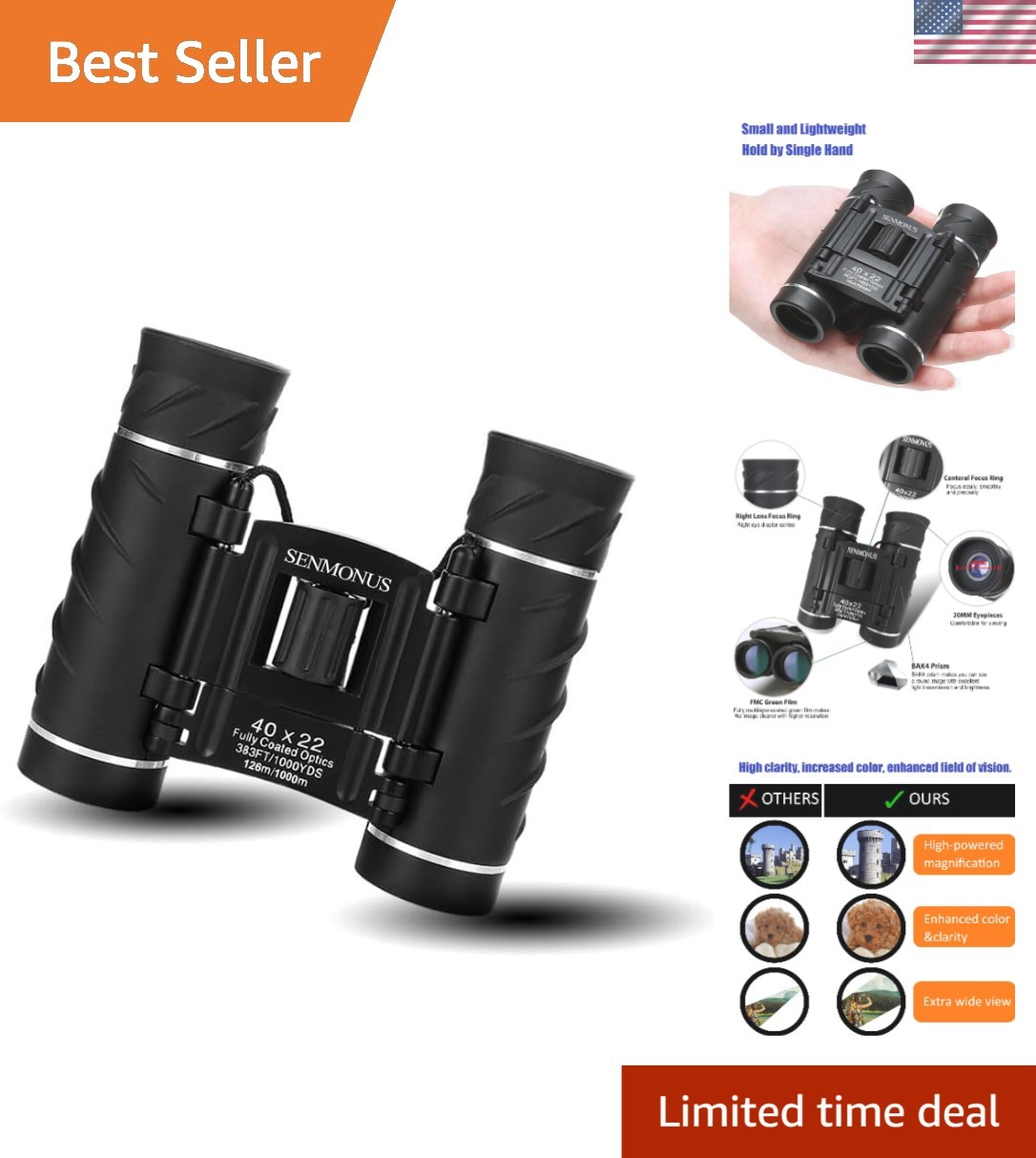 Lightweight 40x22 Compact Binoculars for Adults & Kids - Waterproof Night Vision